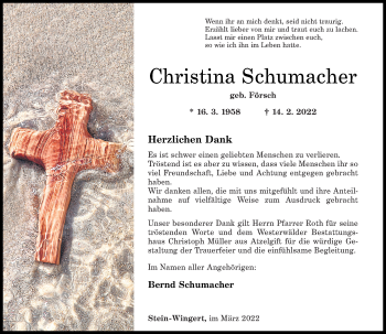 Traueranzeigen Von Christina Schumacher Rz Trauer De