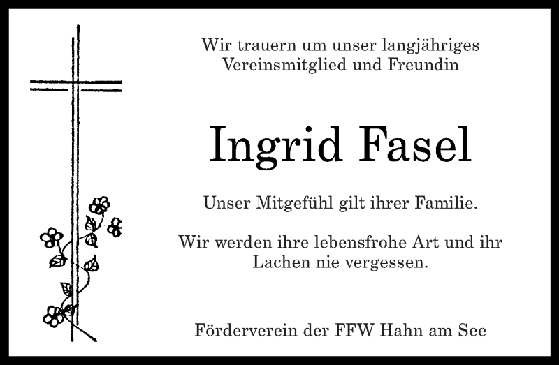 Traueranzeigen Von Ingrid Fasel Rz Trauer De