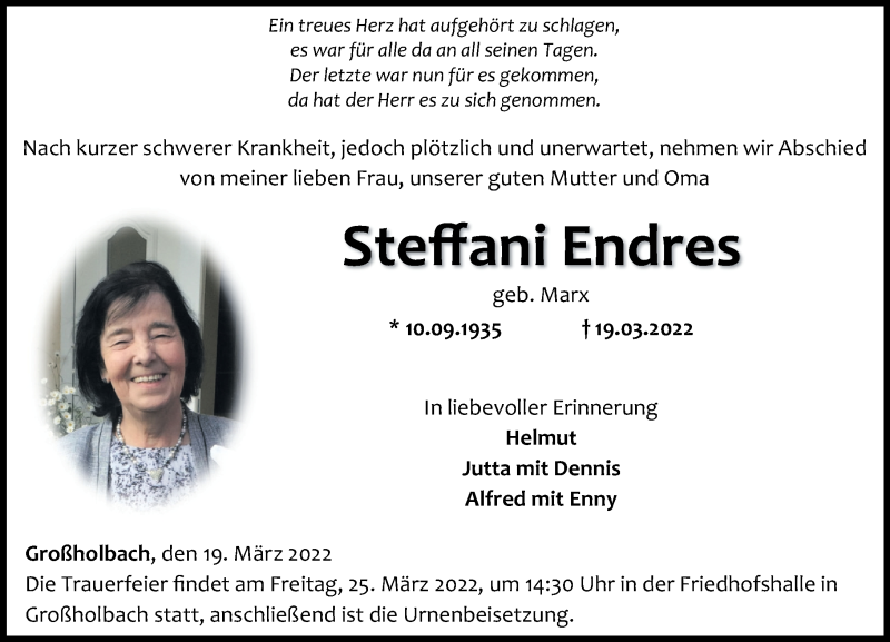 Traueranzeigen Von Steffani Endres Rz Trauer De