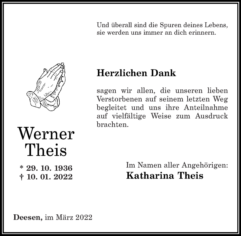 Traueranzeigen Von Werner Theis Rz Trauer De