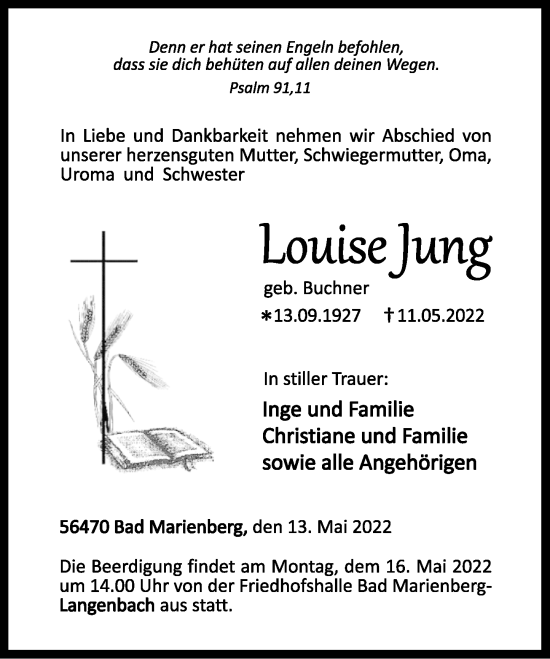 Traueranzeigen Von Louise Jung Rz Trauer De