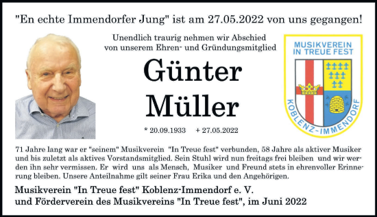 Traueranzeigen Von G Nter M Ller Rz Trauer De