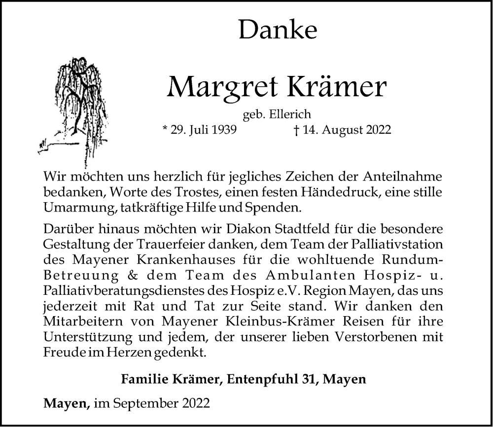 Traueranzeigen Von Margret Kr Mer Rz Trauer De