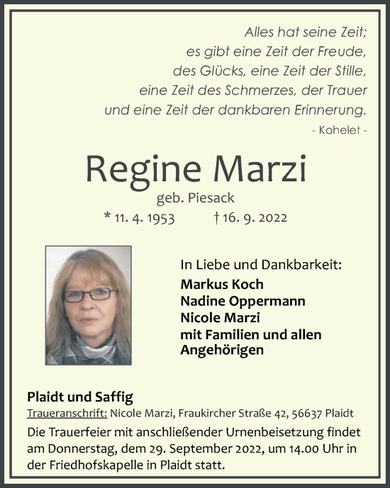 Traueranzeigen Von Regine Marzi Rz Trauer De