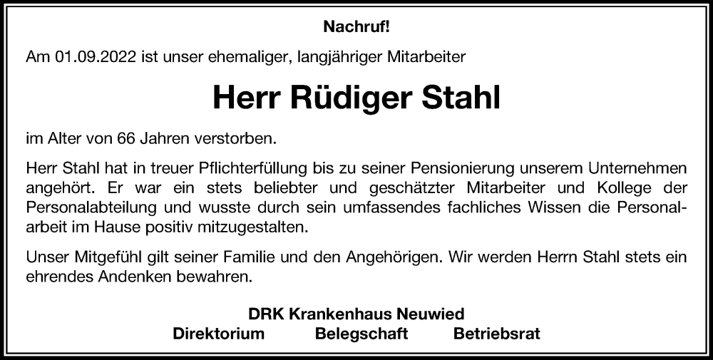 Traueranzeigen von Rüdiger Stahl rz trauer de