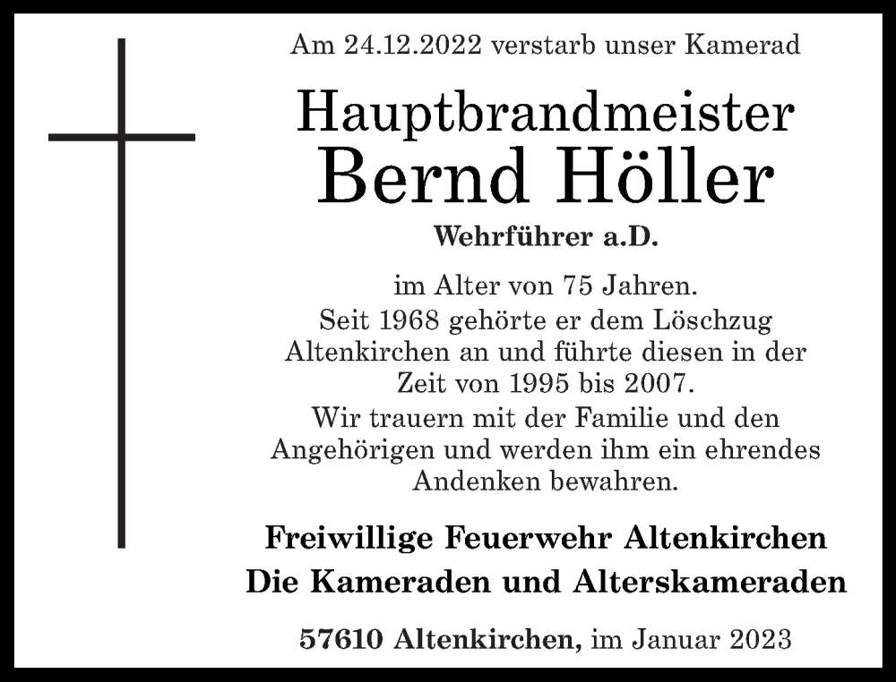 Traueranzeigen von Bernd Höller rz trauer de