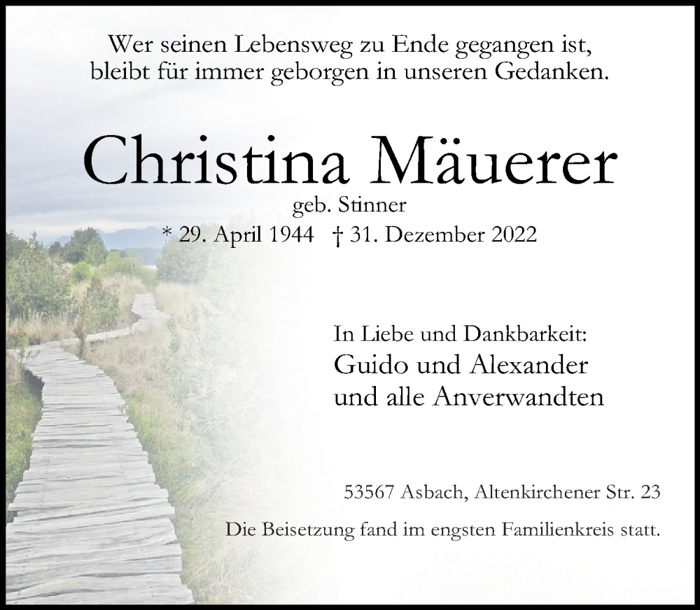 Traueranzeigen Von Christina M Uerer Rz Trauer De