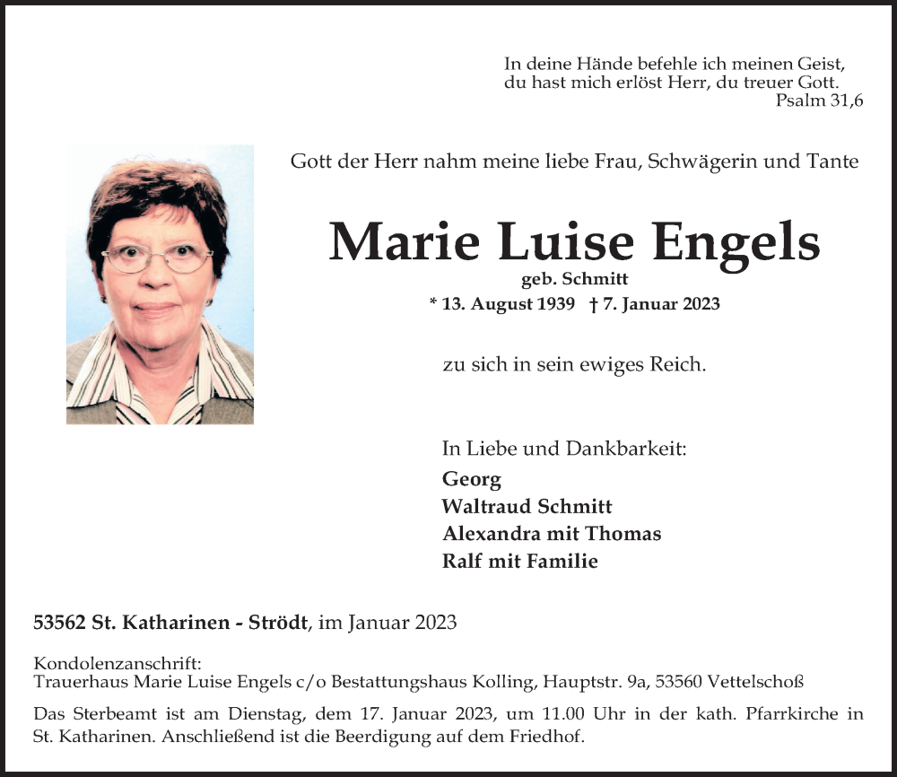 Traueranzeigen Von Marie Luise Engels Rz Trauer De