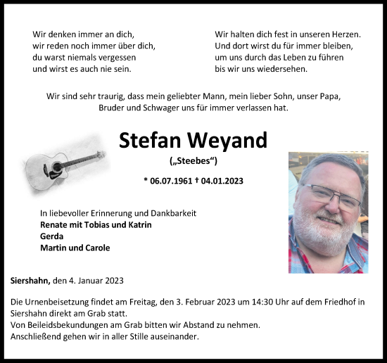 Traueranzeigen Von Stefan Weyand Rz Trauer De