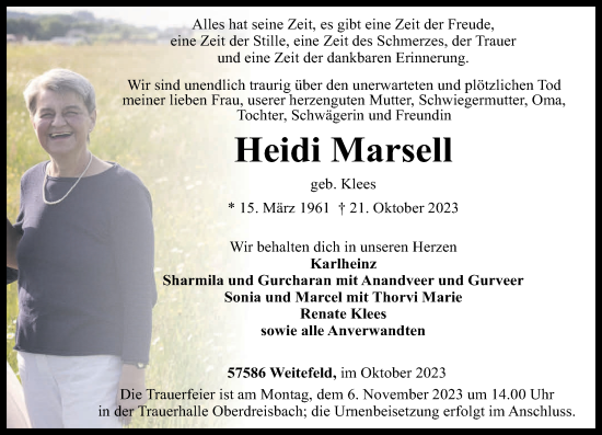 Traueranzeigen Von Heidi Marsell Rz Trauer De