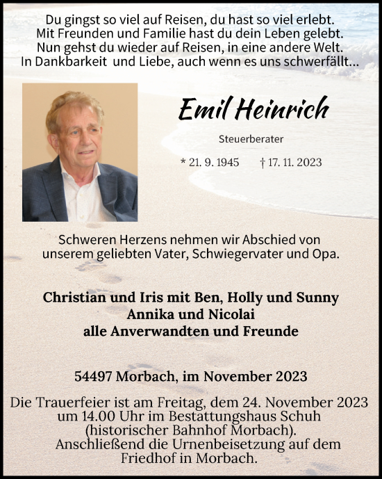 Traueranzeigen Von Emil Heinrich Rz Trauer De