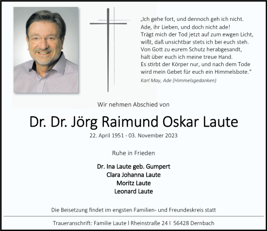 Traueranzeigen von Jörg Raimund Oskar Laute rz trauer de