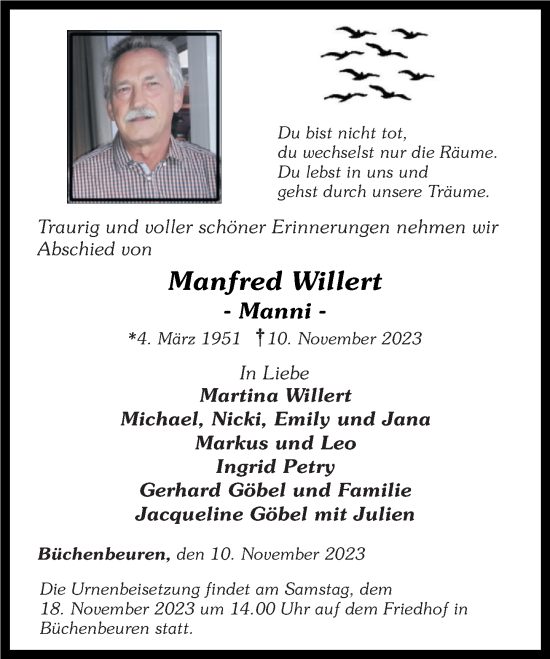 Traueranzeigen Von Manfred Willert Rz Trauer De