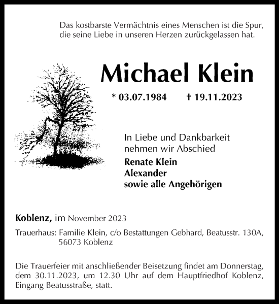 Traueranzeigen Von Michael Klein Rz Trauer De