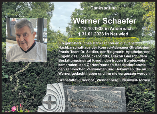 Traueranzeigen Von Werner Schaefer Rz Trauer De