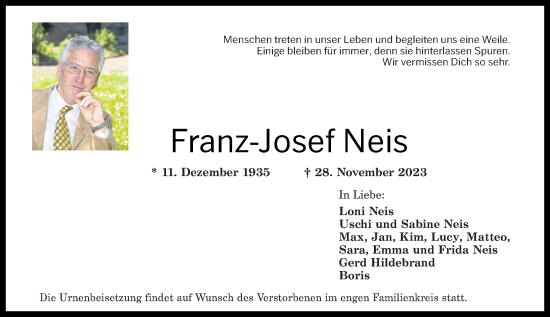 Traueranzeigen Von Franz Josef Neis Rz Trauer De