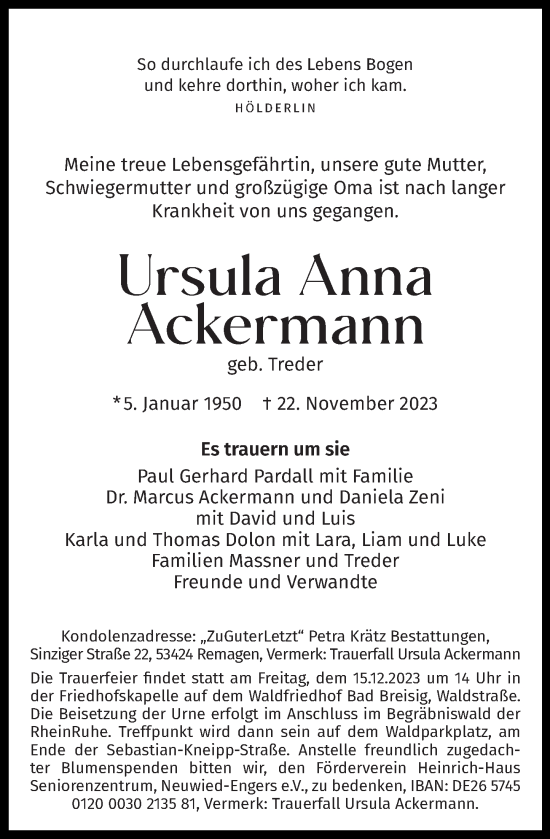 Traueranzeigen Von Ursula Anna Ackermann Rz Trauer De