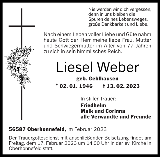 Traueranzeigen Von Liesel Weber Rz Trauer De