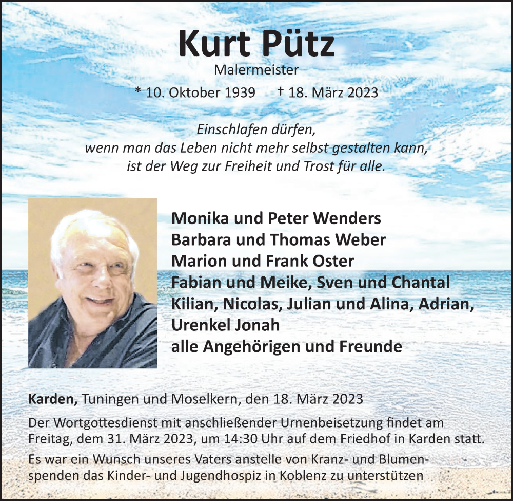 Traueranzeigen von Kurt Pütz rz trauer de