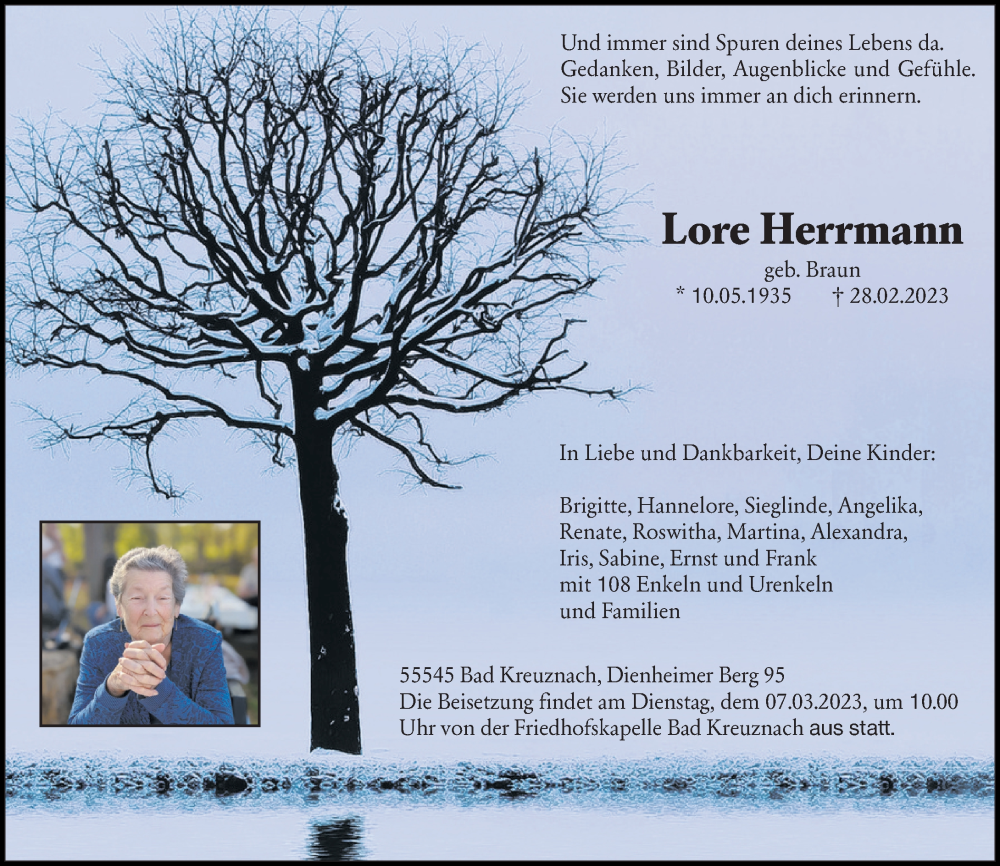 Traueranzeigen Von Lore Herrmann Rz Trauer De