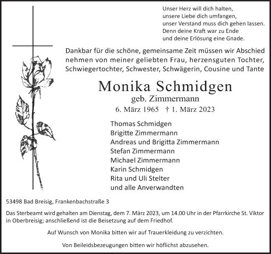 Traueranzeigen Von Monika Schmidgen Rz Trauer De