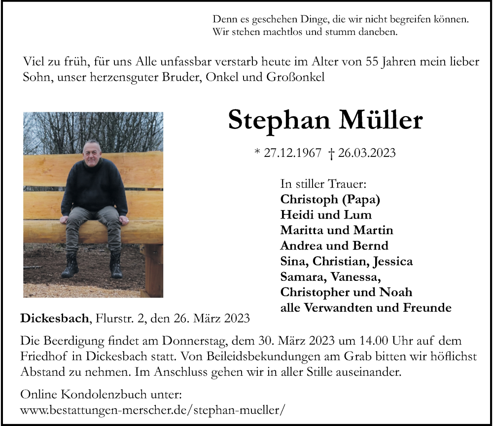 Traueranzeigen von Stephan Müller rz trauer de