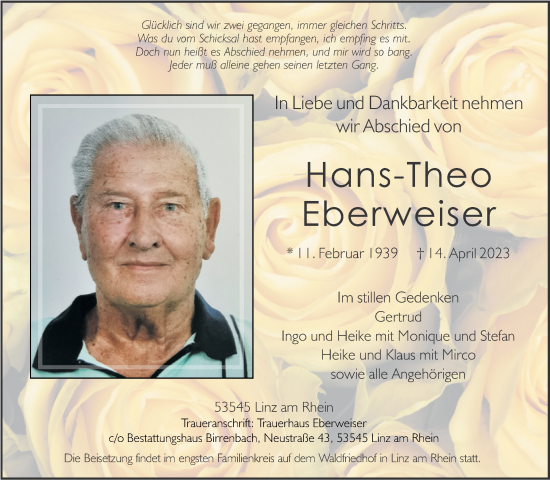 Traueranzeigen Von Hans Theo Eberweiser Rz Trauer De