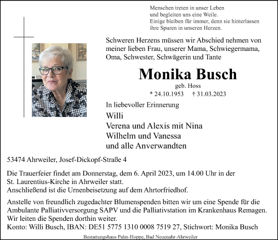 Traueranzeigen Von Monika Busch Rz Trauer De