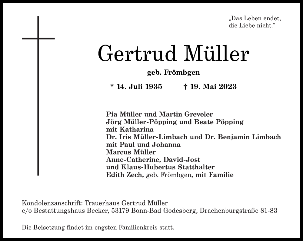 Traueranzeigen Von Gertrud M Ller Rz Trauer De