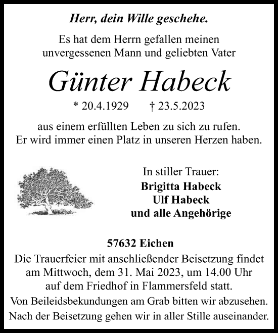 Traueranzeigen Von G Nter Habeck Rz Trauer De