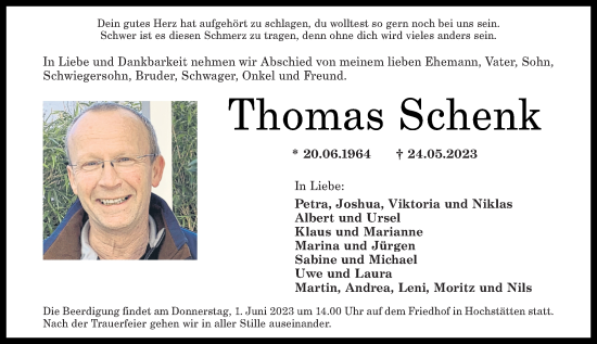 Traueranzeigen Von Thomas Schenk Rz Trauer De