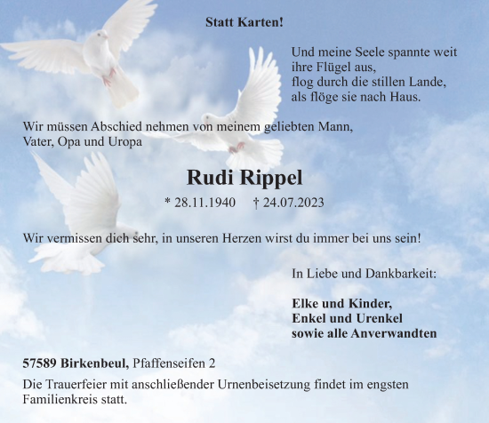 Traueranzeigen Von Rudi Rippel Rz Trauer De