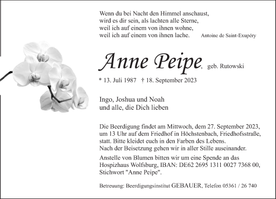 Traueranzeigen Von Anne Peipe Rz Trauer De