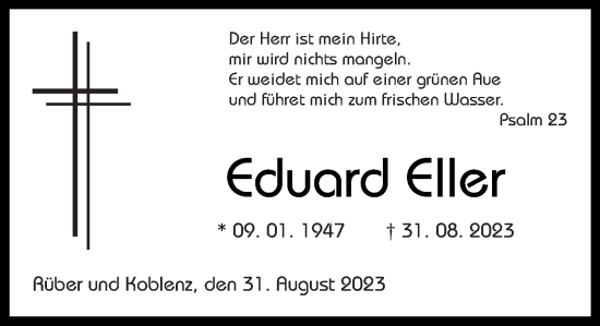 Traueranzeigen Von Eduard Eller Rz Trauer De