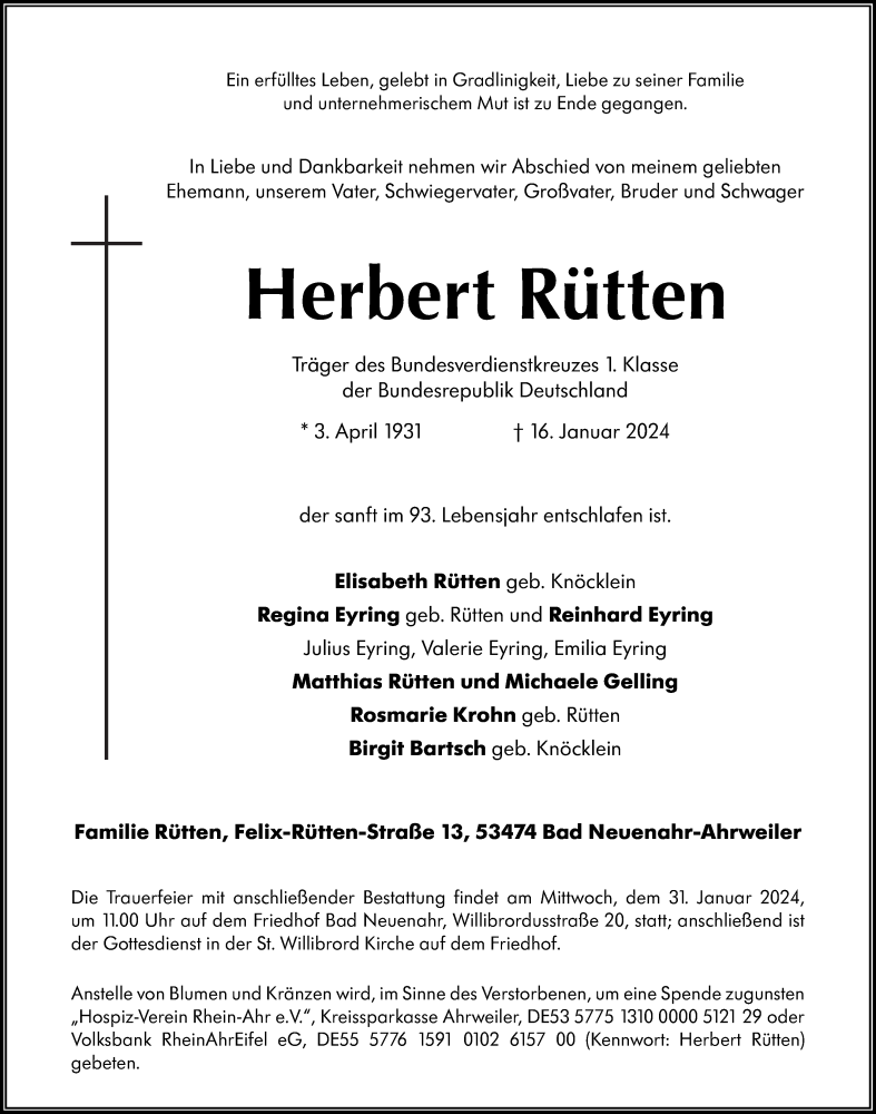 Traueranzeigen Von Herbert R Tten Rz Trauer De