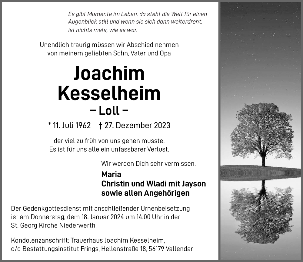 Traueranzeigen Von Joachim Kesselheim Rz Trauer De