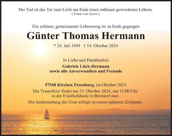 Traueranzeigen Von G Nter Thomas Hermann Rz Trauer De