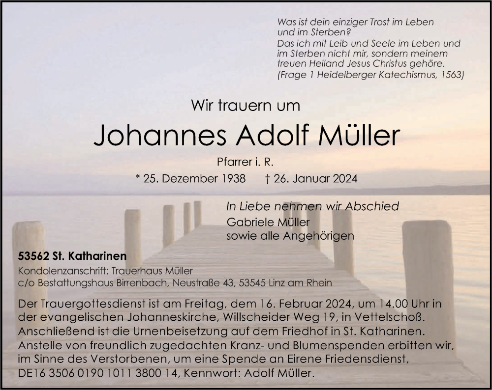 Traueranzeigen Von Johannes Adolf M Ller Rz Trauer De