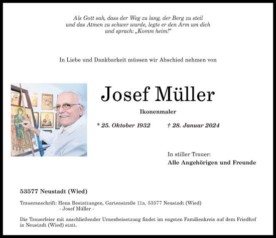 Traueranzeigen Von Josef M Ller Rz Trauer De