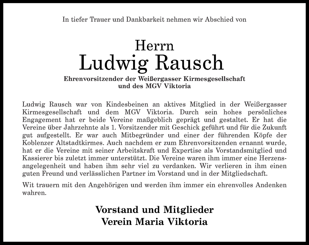 Traueranzeigen Von Ludwig Rausch Rz Trauer De