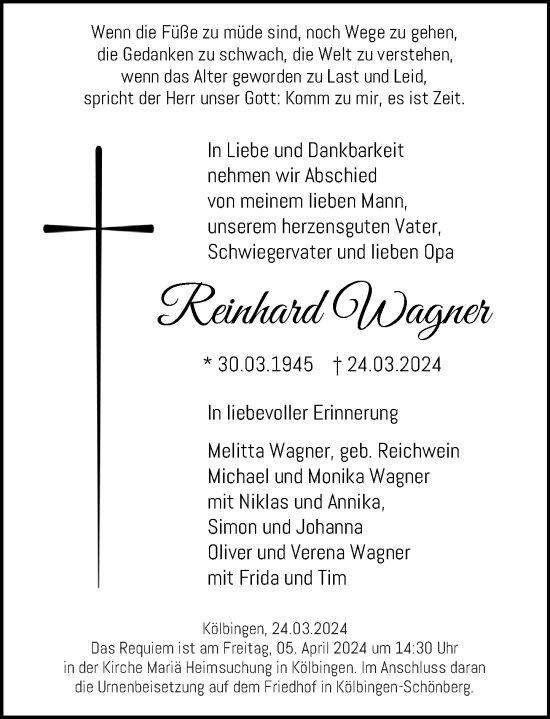 Traueranzeigen Von Reinhard Wagner Rz Trauer De