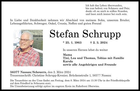 Traueranzeigen Von Stefan Schrupp Rz Trauer De