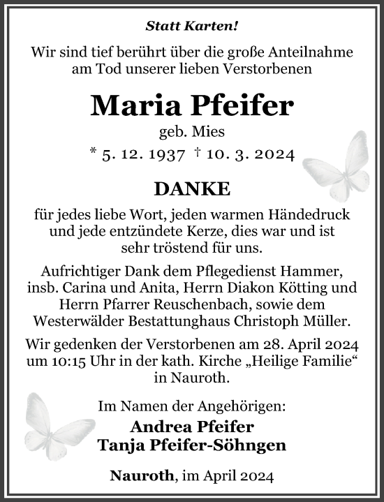 Traueranzeigen Von Maria Pfeifer Rz Trauer De