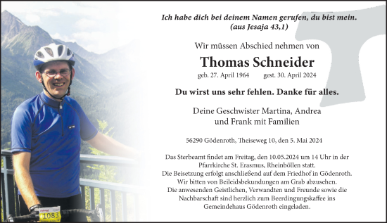 Traueranzeigen Von Thomas Schneider Rz Trauer De