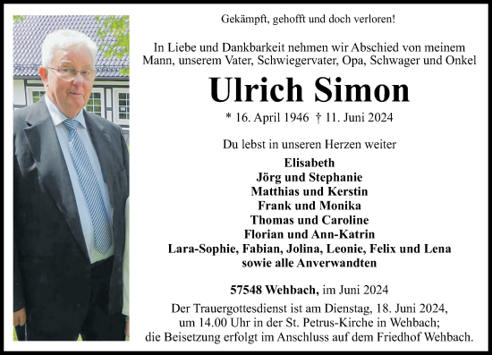 Traueranzeigen Von Ulrich Simon Rz Trauer De