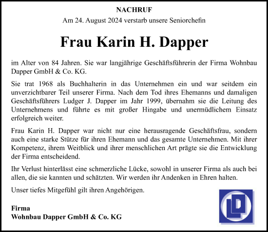 Traueranzeigen Von Karin H Dapper Rz Trauer De