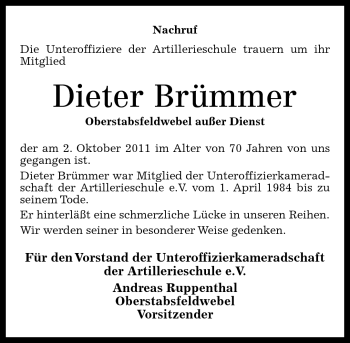 Traueranzeige von Dieter Brümmer von Nahe-Zeitung