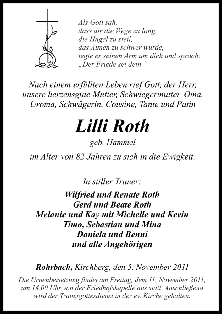 Traueranzeigen von Lilli Roth | rz-trauer.de