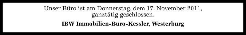  Traueranzeige für Christian Kessler vom 14.11.2011 aus Westerwälder Zeitung