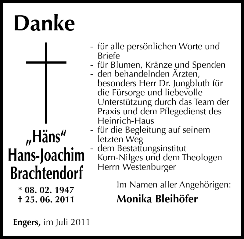  Traueranzeige für Hans-Joachim Brachtendorf vom 23.07.2011 aus Rhein-Zeitung